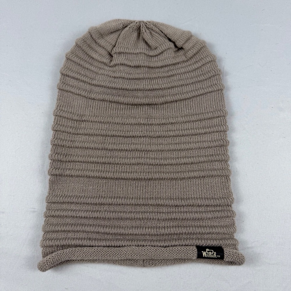 Woolrich Beanie Hat Taupe Ribbed Knit Slouchy Warm Winter Women